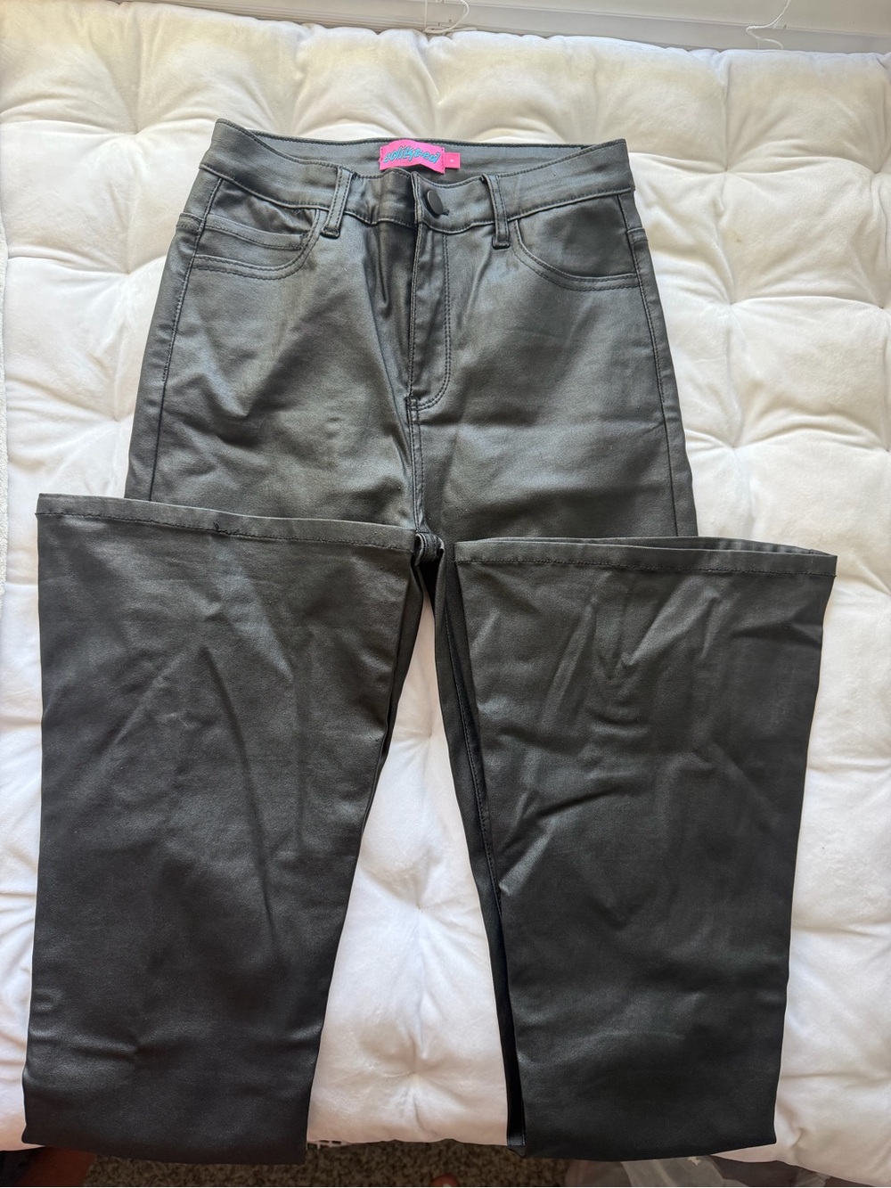 Edikted Black Faux-Leather Wide Leg Jeans